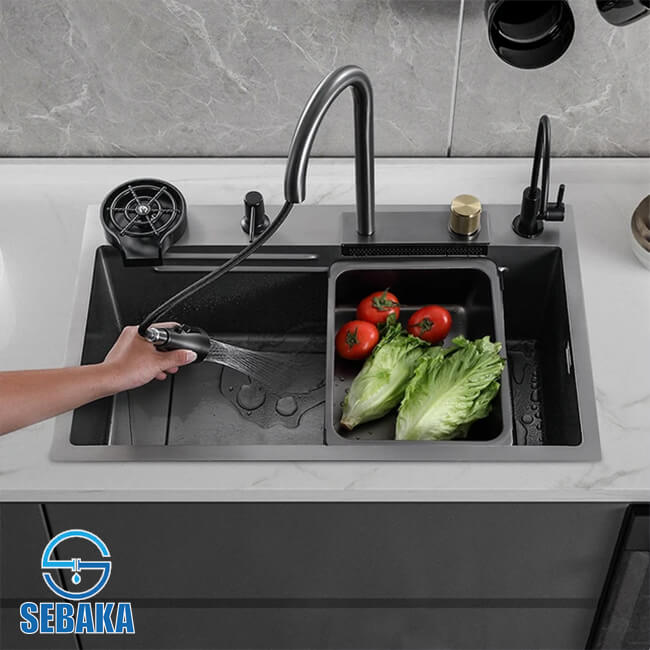 حوض المطبخ سمارت Raylamon ألفا 75 × 45 سم لون اسود بالصرف و المشتملات حوض المطبخ سمارت Raylamon ألفا 75 × 45 سم لون اسود بالصرف و المشتملات