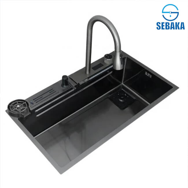 حوض المطبخ سمارت 2 زرار الديجيتال 75 × 45 سم لون اسود بالصرف و المشتملات 3 مم من التركية (طلب مسبق) حوض المطبخ سمارت 2 زرار الديجيتال 75 × 45 سم لون اسود بالصرف و المشتملات 3 مم من التركية