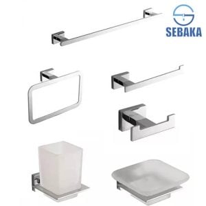 طقم إكسسوار الحمام سكوير 6 قطع لون فضي Square Chrome