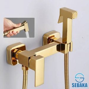 خلاط الشطاف الذهبي سكوير هاندميكسر سخن و بارد باليد النحاس و الخرطوم Square Gold