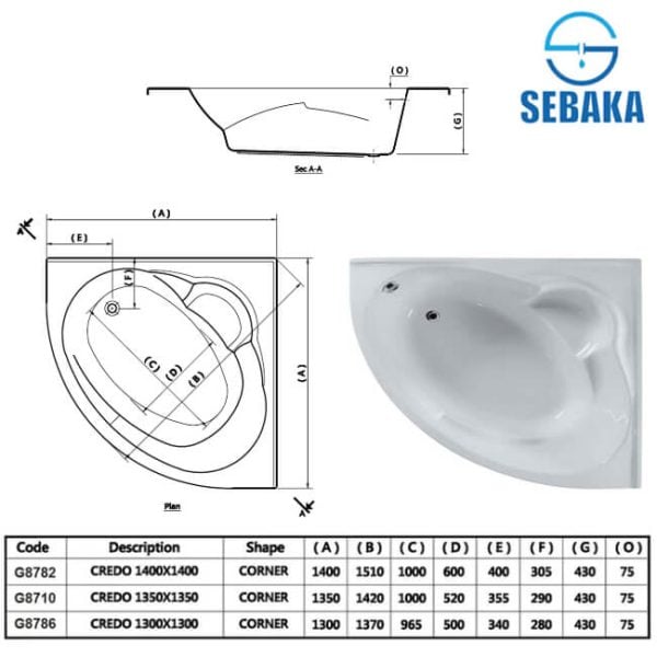 بانيو كريدو 150×150 سم GA963 أيديال ستاندرد Credo IDEALSTANDARD
