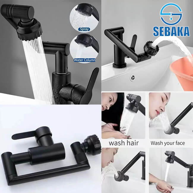 خلاط حوض هينجيز اسود برأس متحركة 360 درجة مع شكلين لتدفق المياه Henges Black خلاط حوض هينجيز اسود برأس متحركة 360 درجة مع شكلين لتدفق المياه Henges Black