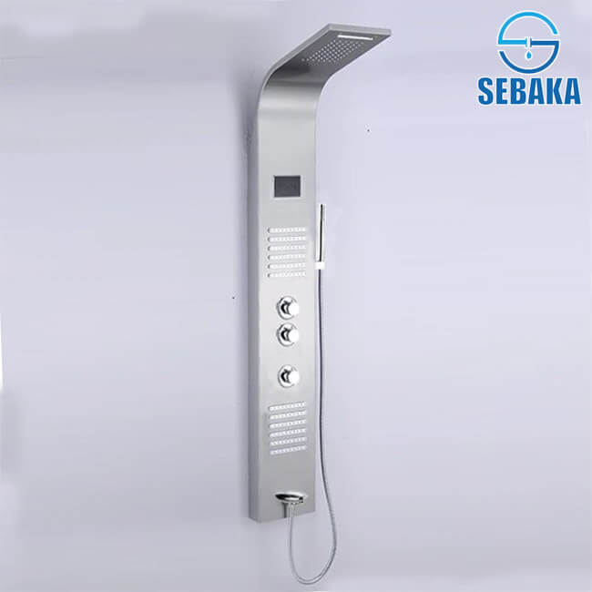 شاور بانل هانز لاينز لون فضي 6×1 بالشاشة الديجيتال و اضاءة علوية و الشلال HANZ Lines Shower Panel شاور بانل هانز لاينز لون فضي 6×1 بالشاشة الديجيتال و اضاءة علوية و الشلال HANZ Lines Shower Panel