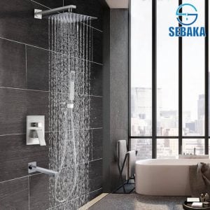 طقم شاور دفن الحمام الفضي لوكجوري بالخلاط و الطاسة و السماعة بالحامل و الخرطوم و الصباب السفلي Luxury Shower System
