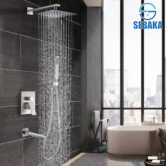 طقم شاور دفن الحمام الفضي لوكجوري بالخلاط و الطاسة و السماعة بالحامل و الخرطوم و الصباب السفلي Luxury Shower System طقم شاور دفن الحمام الفضي لوكجوري بالخلاط و الطاسة و السماعة بالحامل و الخرطوم و الصباب السفلي Luxury Shower System