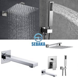طقم شاور دفن الحمام الفضي لوكجوري بالخلاط و الطاسة و السماعة بالحامل و الخرطوم و الصباب السفلي Luxury Shower System