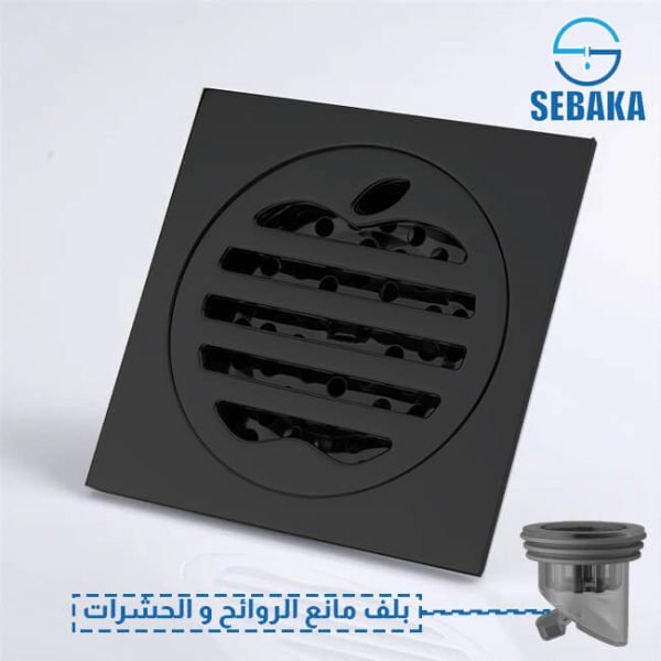 غطاء بيبة شاور أبل 10*10 سم اسود Black Apple بمانع خروج الحشرات و الروائح الكريهة
