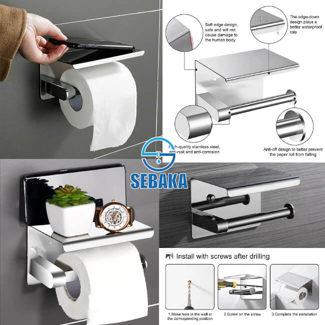 وراقة حائطية فضي استانلس حامل مناديل برف لمختلف الأغراض Paper Holder ULTRA وراقة حائطية فضي استانلس حامل مناديل برف لمختلف الأغراض Paper Holder ULTRA