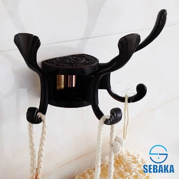 حامل ملابس اسود 3 عليقة مزدوجة متحركة 180 درجة للأغراض المختلفة Robe Hook Black