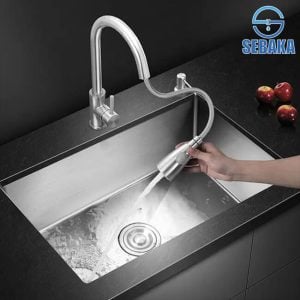 حوض المطبخ الاستانلس هاندميد فلات 60 × 45 سم 3 مم المضاد للخدش بالصرف و المصفة المتحركة HandMade Kitchen Sink