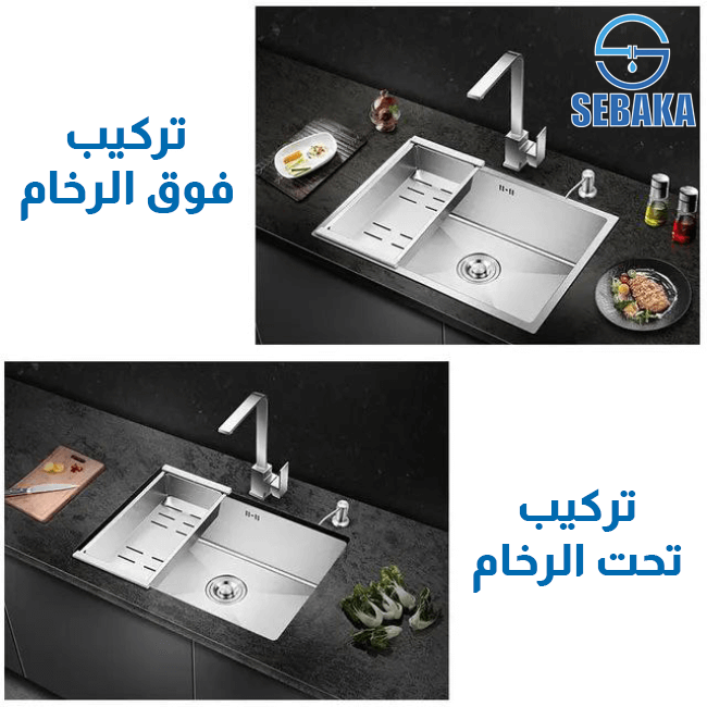 حوض مطبخ هاندميد 60 × 45 سم فلات تحت الرخام استانلس 304 سمك 3 مم لون فضي HandMade Kitchen Sink حوض المطبخ هاندميد فلات 70 × 46 سم صرف 3 بوصة وسمك 3 مم بالصرف و المصفة المتحركة HandMade Kitchen Sink