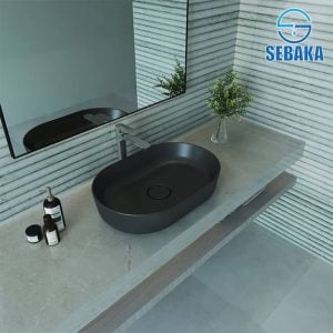حوض حمام تايتن 60 × 40 سم فوق الرخام أو سطح أفقي 050660XX00 Titan لون اسود من ساني بيور