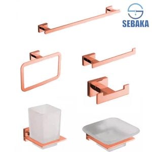 طقم إكسسوار الحمام سكوير 6 قطع لون روزجولد Square RoseGold