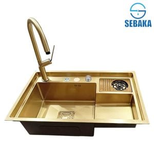 حوض المطبخ هاندميد الترا 78×46سم الذهبي سمارت بالخلاط الشداد Handmade ULTRA استانلس 304