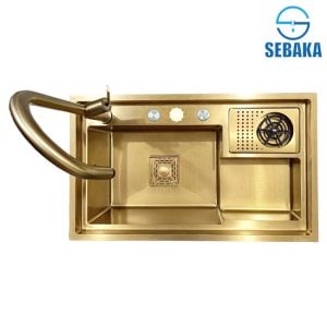 حوض المطبخ هاندميد الترا 78×46سم الذهبي سمارت بالخلاط الشداد Handmade ULTRA استانلس 304