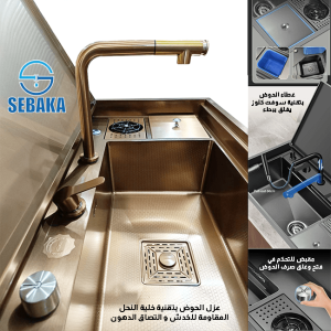 حوض المطبخ هاندميد بيلت إن 85×47سم روزجولد سمارت بالخلاط و الغطاء القابل للطي سوفت كلوز Handmade Built In استانلس 304