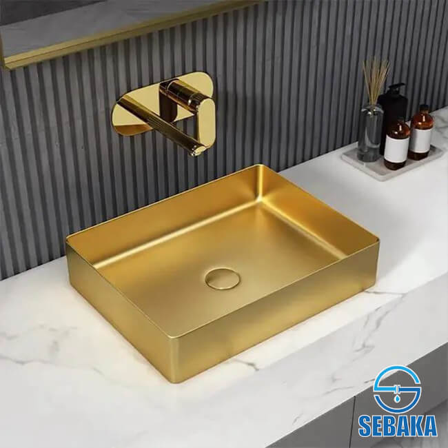 حوض حمام استانلس ذهبي مستطيل 50 × 35 سم فوق الرخام أو سطح أفقي بالطابق التاتش استانلس 304 حوض حمام استانلس ذهبي مستطيل 50 × 35 سم فوق الرخام أو سطح أفقي بالطابق التاتش استانلس 304
