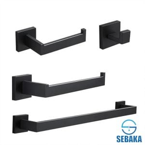 طقم إكسسوار الحمام بيسك 4 قطع لون اسود Basic Black Bathroom Accessories