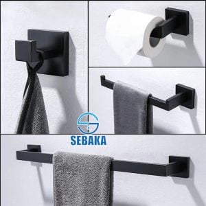 طقم إكسسوار الحمام بيسك 4 قطع لون اسود Basic Black Bathroom Accessories