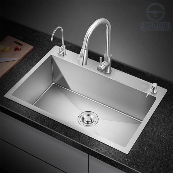 حوض المطبخ هاندميد 60 × 45 سم نانوسيراميك سمك 3 مم بالصرف و حنفية الفلتر HandMade Kitchen Sink
