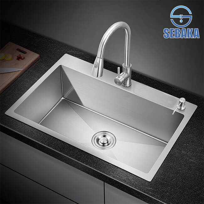 حوض المطبخ هاندميد 60 × 45 سم نانوسيراميك سمك 3 مم بالصرف و المصفة المتحركة HandMade Kitchen Sink