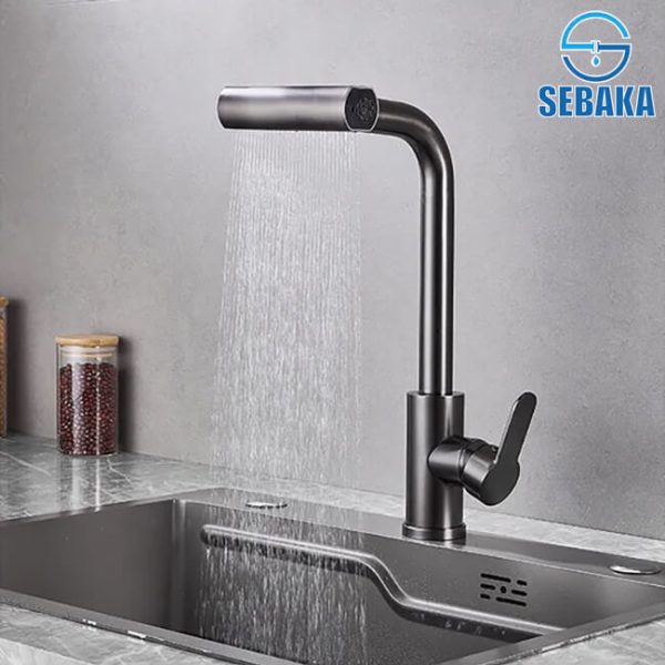 خلاط مطبخ شداد 4 نظام لرش المياه برأس قابلة للسحب لون إسود Kitchen Water Mixer