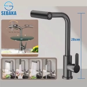 خلاط مطبخ شداد 4 نظام لرش المياه برأس قابلة للسحب لون إسود Kitchen Water Mixer