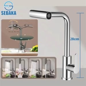 خلاط مطبخ شداد 4 نظام لرش المياه برأس قابلة للسحب لون فضي Kitchen Water Mixer