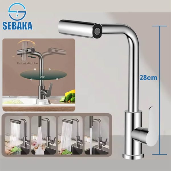 خلاط مطبخ شداد 4 نظام لرش المياه برأس قابلة للسحب لون فضي Kitchen Water Mixer