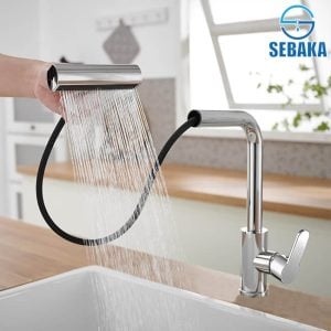 خلاط مطبخ شداد 4 نظام لرش المياه برأس قابلة للسحب لون فضي Kitchen Water Mixer