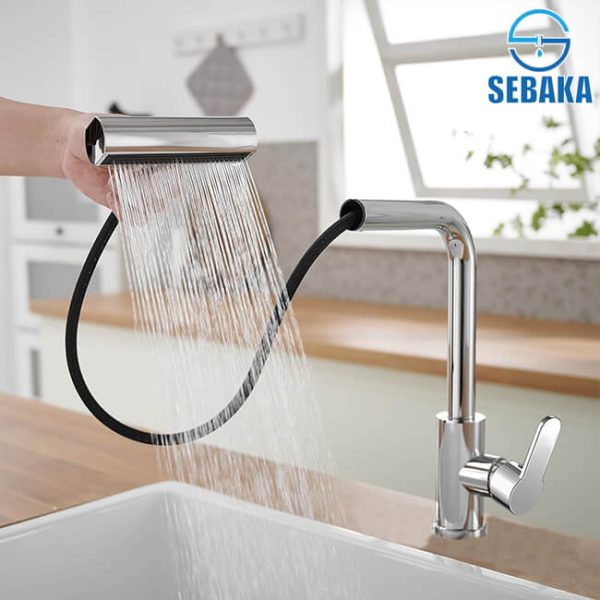 خلاط مطبخ شداد 4 نظام لرش المياه برأس قابلة للسحب لون فضي Kitchen Water Mixer