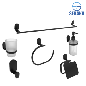 طقم إكسسوار الحمام فور بلاك ستاندرد 6 قطع لون اسود Four Black Standard