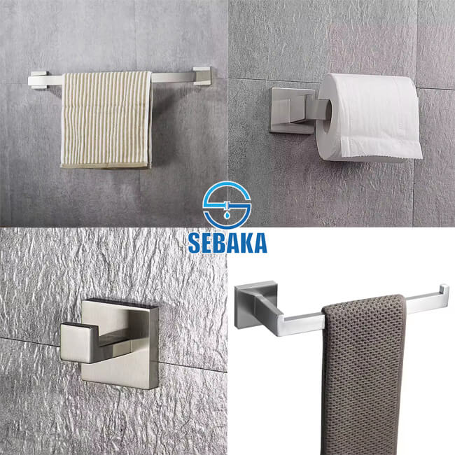 طقم إكسسوار الحمام بيسك 4 قطع لون فضي مط Basic Matt Bathroom Accessories