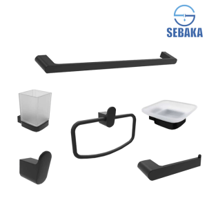 طقم إكسسوار الحمام تو بلاك ستاندرد 6 قطع لون اسود Two Black Standard