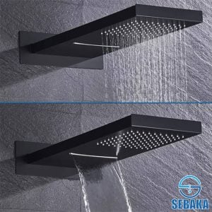 طقم شاور دفن الحمام الاسود بريميوم بالخلاط و الطاسة الشلال و السماعة بالحامل و الخرطوم و الصباب السفلي Premium Shower System