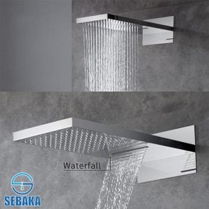 طقم شاور دفن الحمام الفضي بريميوم بالخلاط و الطاسة الشلال و السماعة بالحامل و الخرطوم و الصباب السفلي Premium Shower System