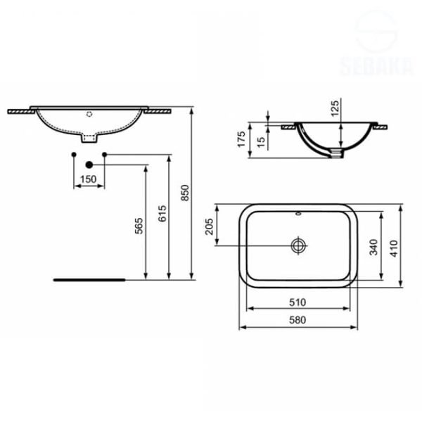 حوض حمام كونكت E505901 مستطيل 58×41 سم كونترتوب من ايديال استاندرد IDEALSTANDARD CONNECT