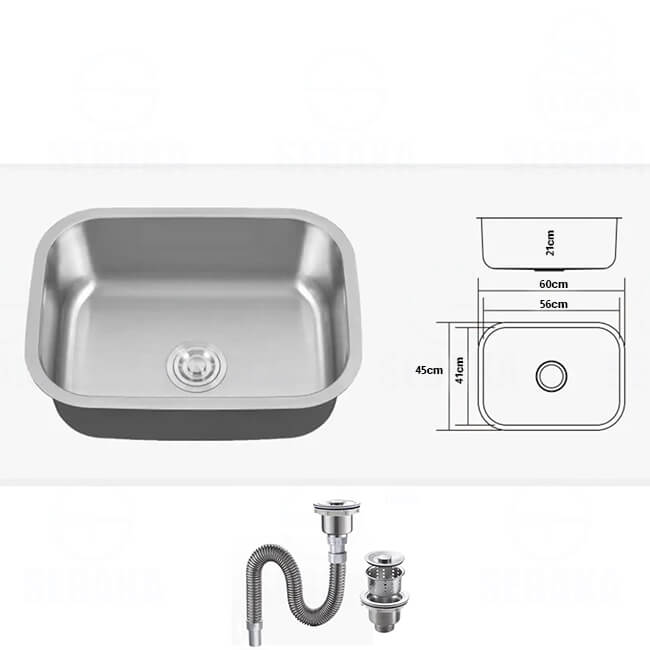 حوض المطبخ التركي 60 × 45 سم الاستانلس سمك 1 مللي بالصرف حوض المطبخ التركي 45x60 سم الاستانلس سمك 1 مللي بالصرف