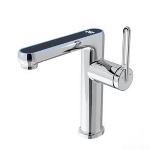 خلاط الحوض الديجيتال الفضي بشاشة توضح درجة الحرارة بدون كهرباء Digital Basin Mixer Chrome
