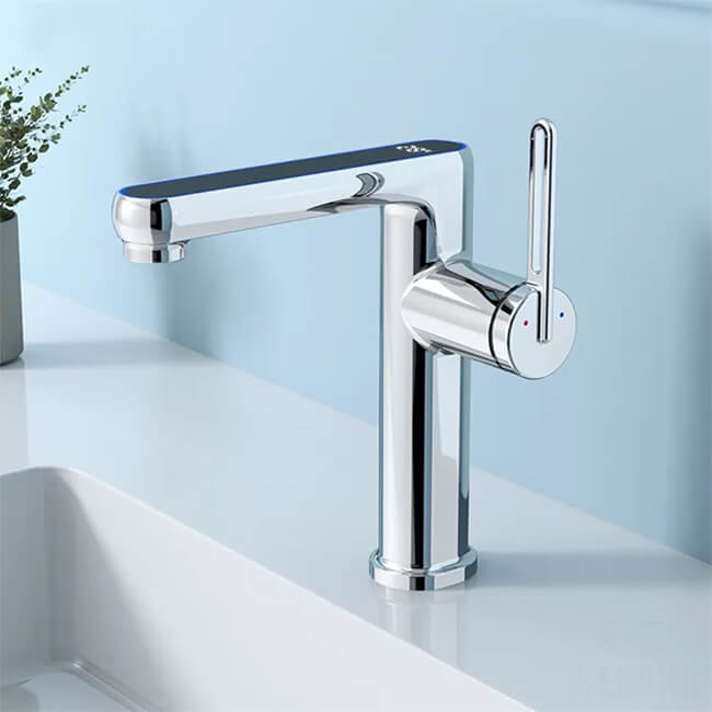 خلاط الحوض الديجيتال الفضي بشاشة توضح درجة الحرارة بدون كهرباء Digital Basin Mixer Chrome خلاط الحوض الديجيتال الفضي بشاشة توضح درجة الحرارة بدون كهرباء Digital Basin Mixer Chrome