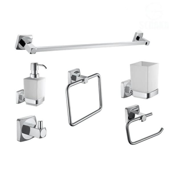 طقم إكسسوار الحمام ايت ستاندرد 6 قطع لون فضي Eight Standard Chrome