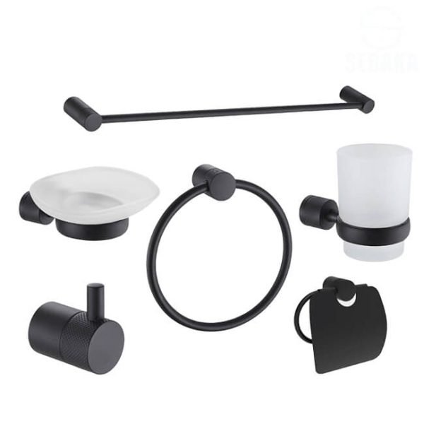 طقم إكسسوار الحمام فايف بلاك ستاندرد 6 قطع لون اسود Five Black Standard