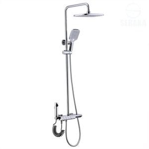 مسطرة الدش كروم بالخلاط و السماعة و يد رشاش لون فضي 4*1 Chrome Shower Set