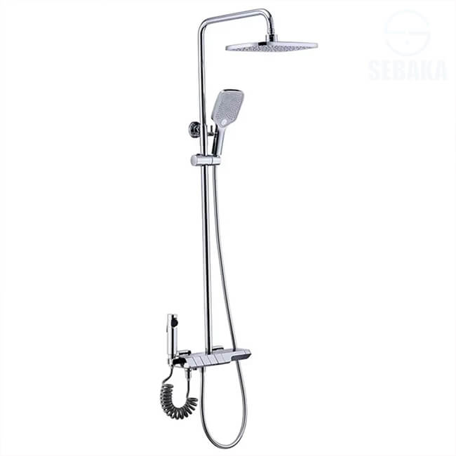 مسطرة الدش كروم بالخلاط و السماعة و يد رشاش لون فضي 4*1 Chrome Shower Set مسطرة الدش كروم بالخلاط و السماعة و يد رشاش لون فضي 4*1 Chrome Shower Set