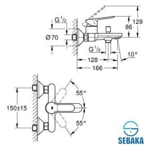خلاط الدش/البانيو باو ايدج بالمحول من جروهي 3282000A GROHE BAUEDGE
