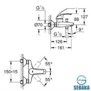 خلاط الدش/البانيو يوروسمارت بالمحول من جروهي 3330020A GROHE EUROSMART