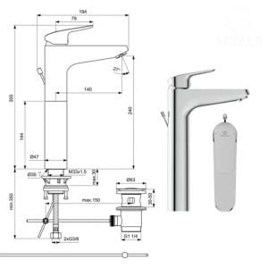 خلاط حوض عالي نيوسيرافليكس مع طابق و فايظ BC1872AA ايديال ستاندرد IDEALSTANDARD NEW CERAFLEX