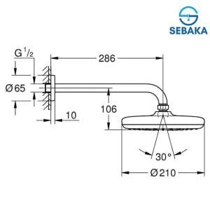 طاسة الدش تيمبستا 210 قطر 21 سم بالمخرج الحائطي طول 28.6 سم جروهي GROHE 26412000