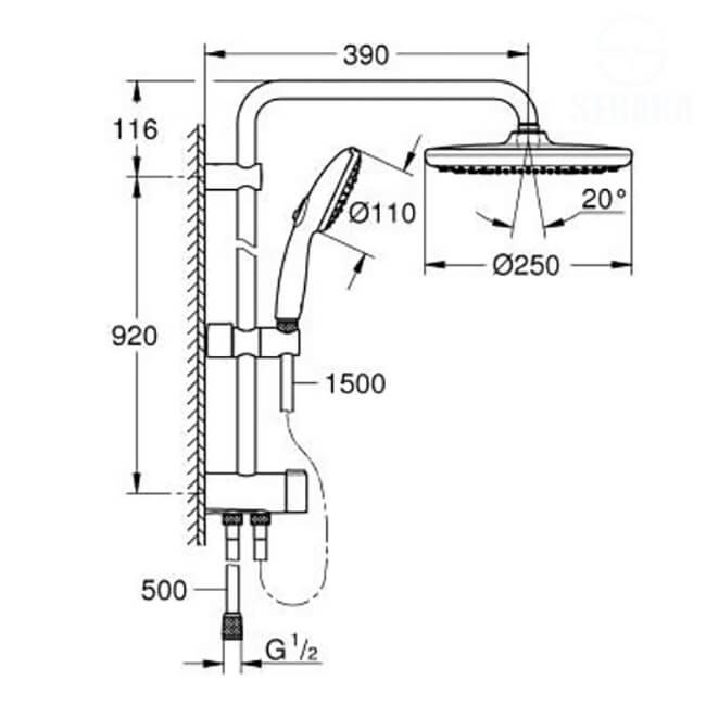 مسطرة دش تيمبستا 26675000 2x1 من جروهي GROHE TEMPESTA 250 (طلب مسبق) عامود مسطرة دش تيمبستا 2667500 2x1 من جروهي GROHE TEMPESTA 250
