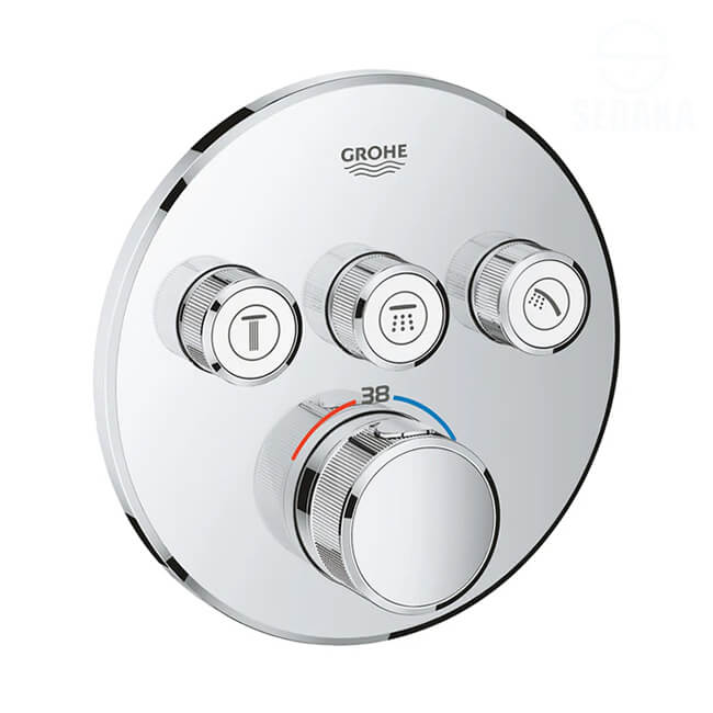 وش خلاط الدش/البانيو الدفن 3 مخرج سمارت كنترول جروثيرم المدور من جروهي Grohtherm 29121000 GROHE وش خلاط الدش/البانيو الدفن 3 مخرج سمارت كنترول جروثيرم المدور من جروهي Grohtherm SmartControl 29121000 GROHE